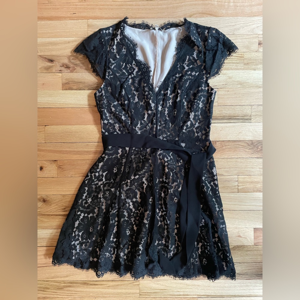 Joie black lace mini dress